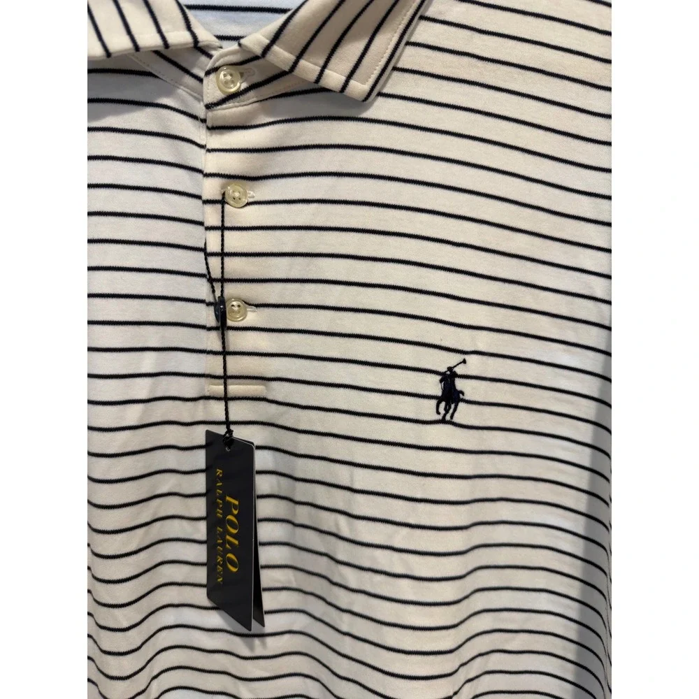 Polo‎ Ralph Lauren Mens XXL Classic Fit Striped Short Sleeve Polo  White Blue